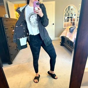 Free people, black/gray Jean jacket with hood, mixed sweatshirt. Floral lining.